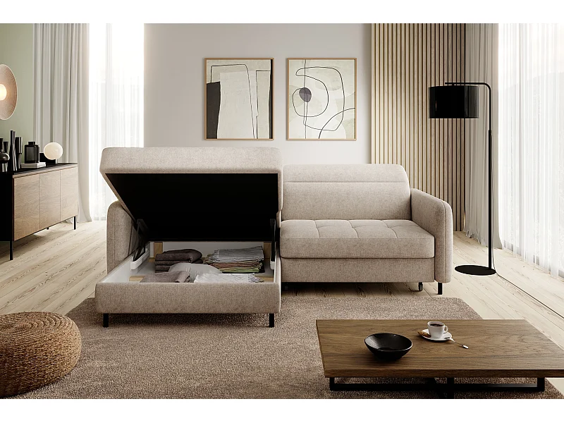 Petit canapé d’angle convertible tissu Kunder-Beige foncé-angle gauche