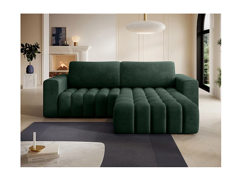 Canapé d'angle droit 3 places ASSIA convertible en tissu - Vert foncé