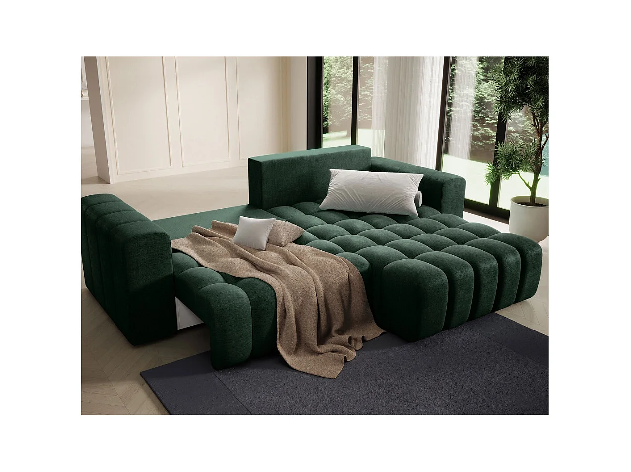 Canapé d'angle droit 3 places ASSIA convertible en tissu - Vert foncé