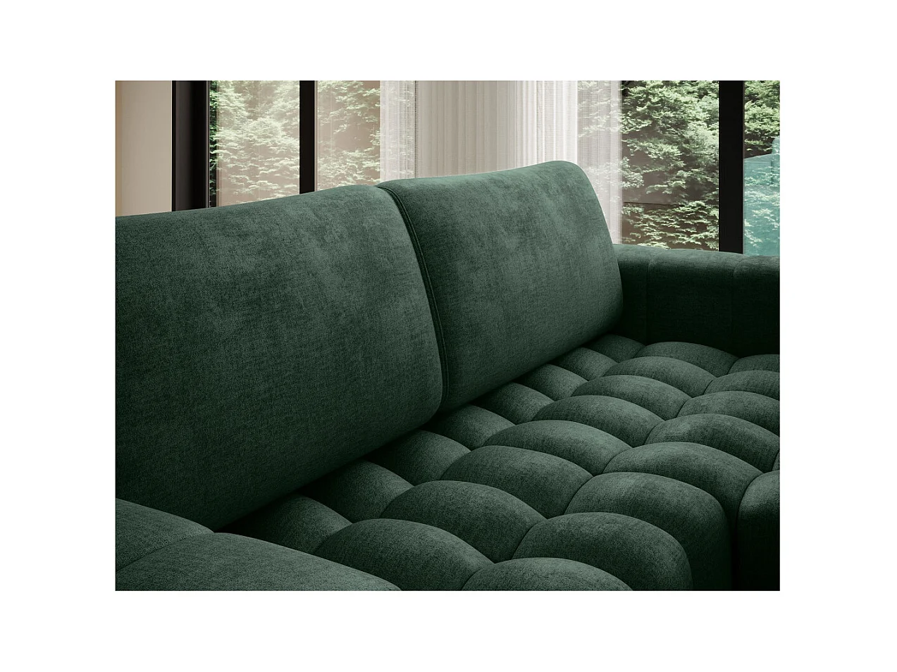 Canapé d'angle droit 3 places ASSIA convertible en tissu - Vert foncé