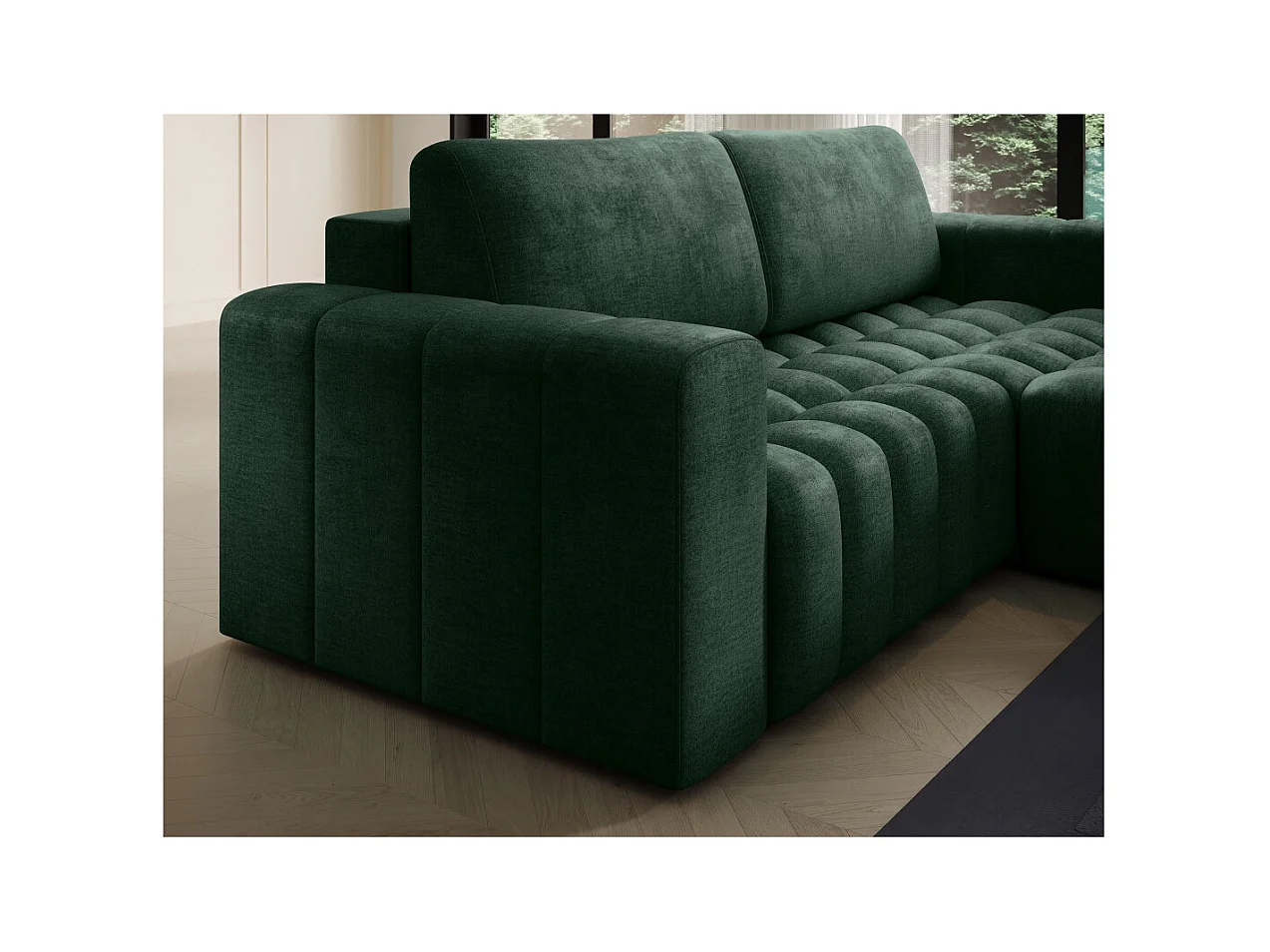 Canapé d'angle droit 3 places ASSIA convertible en tissu - Vert foncé