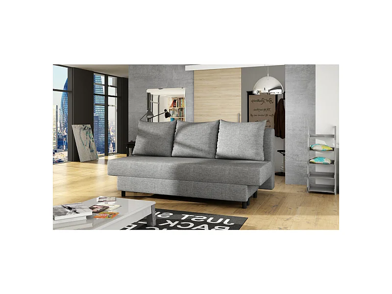 Canapé droit 3 places SAMARA convertible en tissu - Gris clair