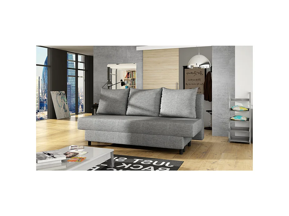 Canapé droit 3 places SAMARA convertible en tissu - Gris clair