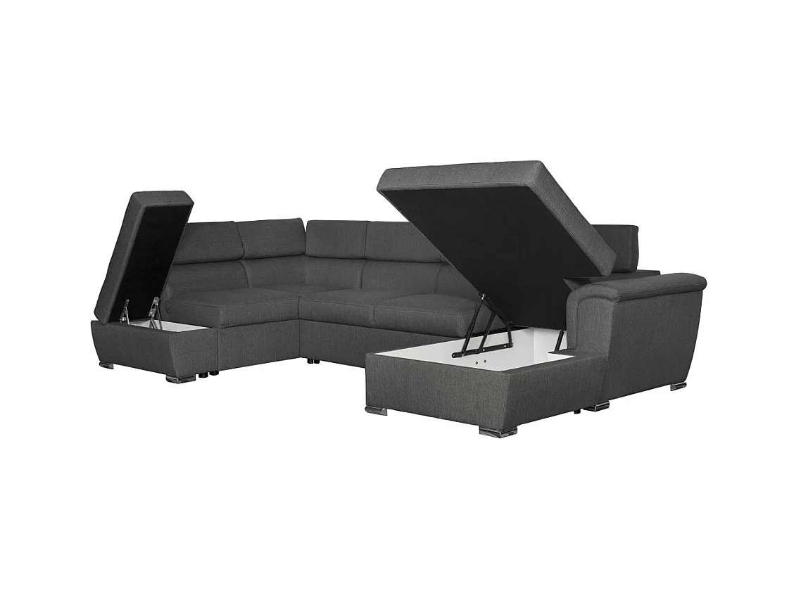 Canapé Panoramique 6 places Convertible PAOLA en Tissu - Gris anthracite - Angle Gauche