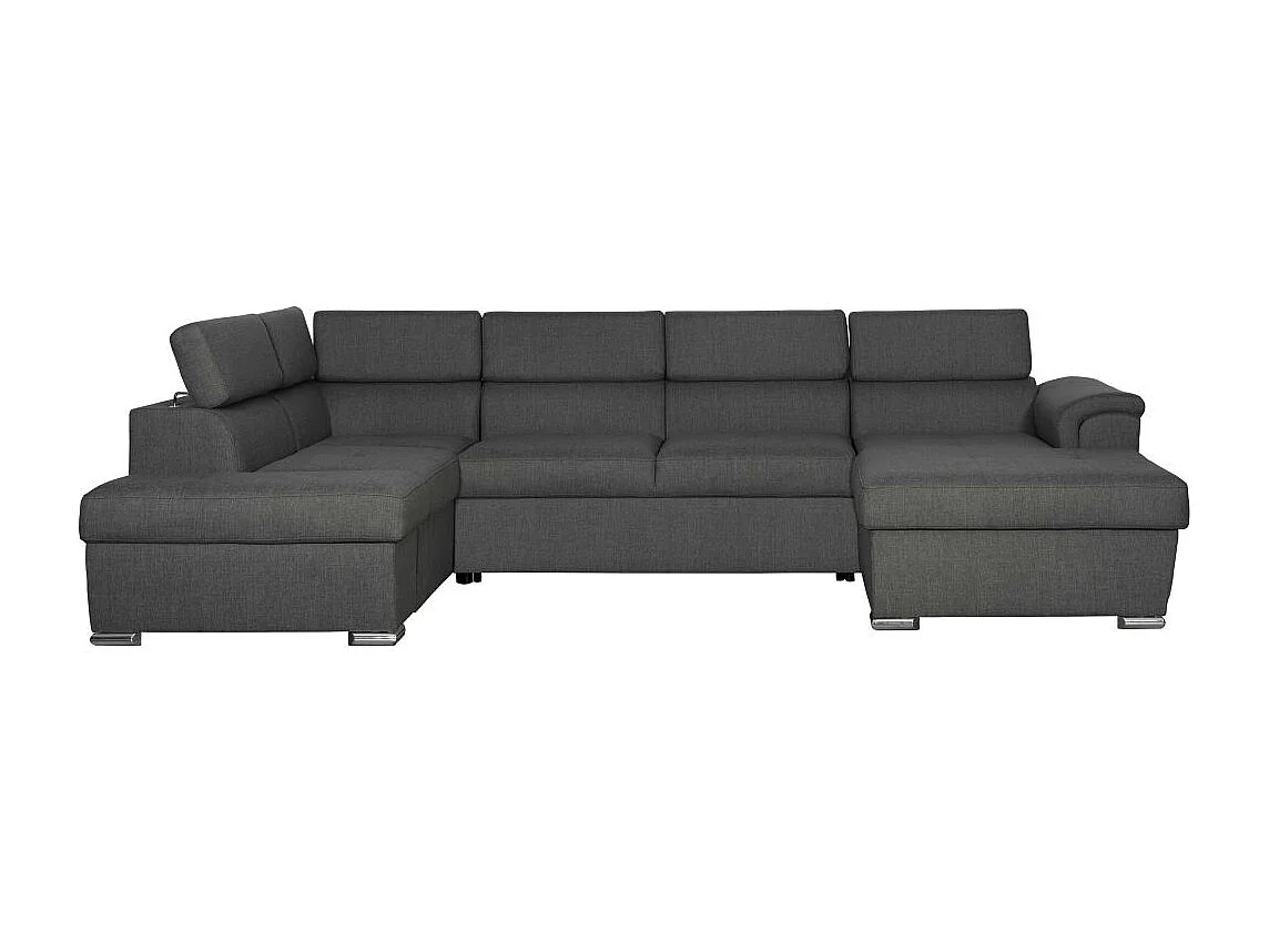 Canapé Panoramique 6 places convertible PAOLA en Tissu - Gris anthracite - Angle Gauche