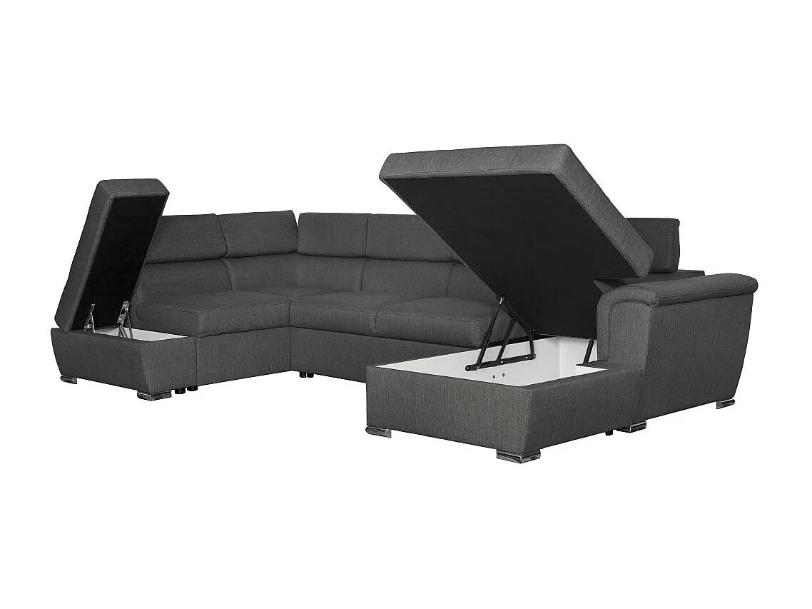 Canapé Panoramique 6 places convertible PAOLA en Tissu - Gris anthracite - Angle Gauche