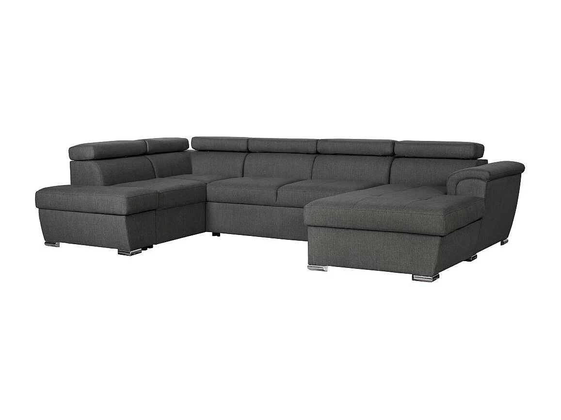 Canapé Panoramique 6 places convertible PAOLA en Tissu - Gris anthracite - Angle Gauche