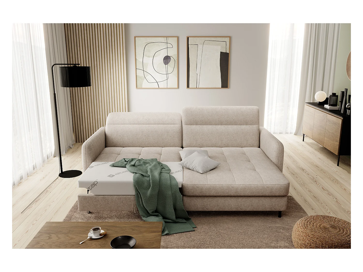 Petit canapé d’angle convertible tissu Kunder-Beige foncé-angle droit