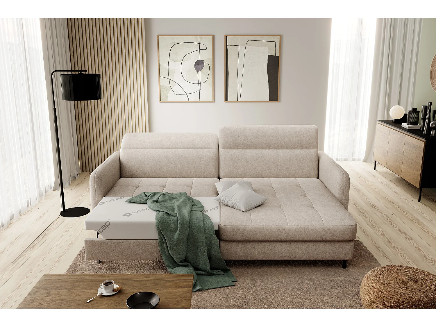 Petit canapé d’angle convertible tissu Kunder-Beige foncé-angle droit