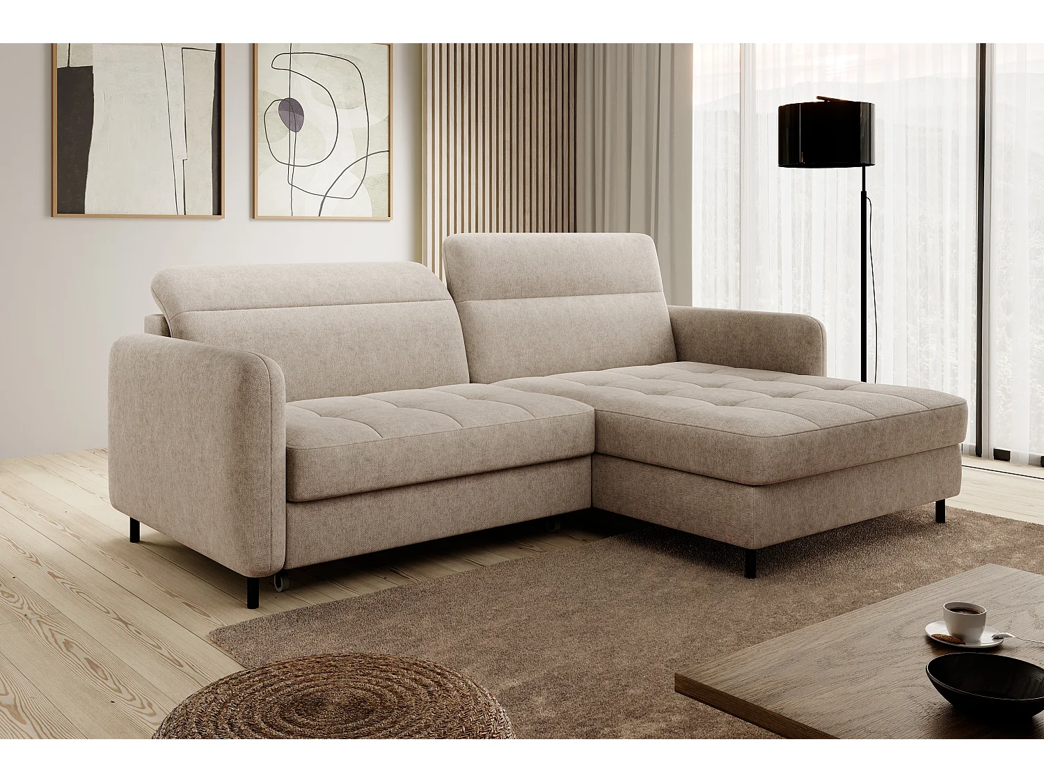 Petit canapé d’angle convertible tissu Kunder-Beige foncé-angle droit