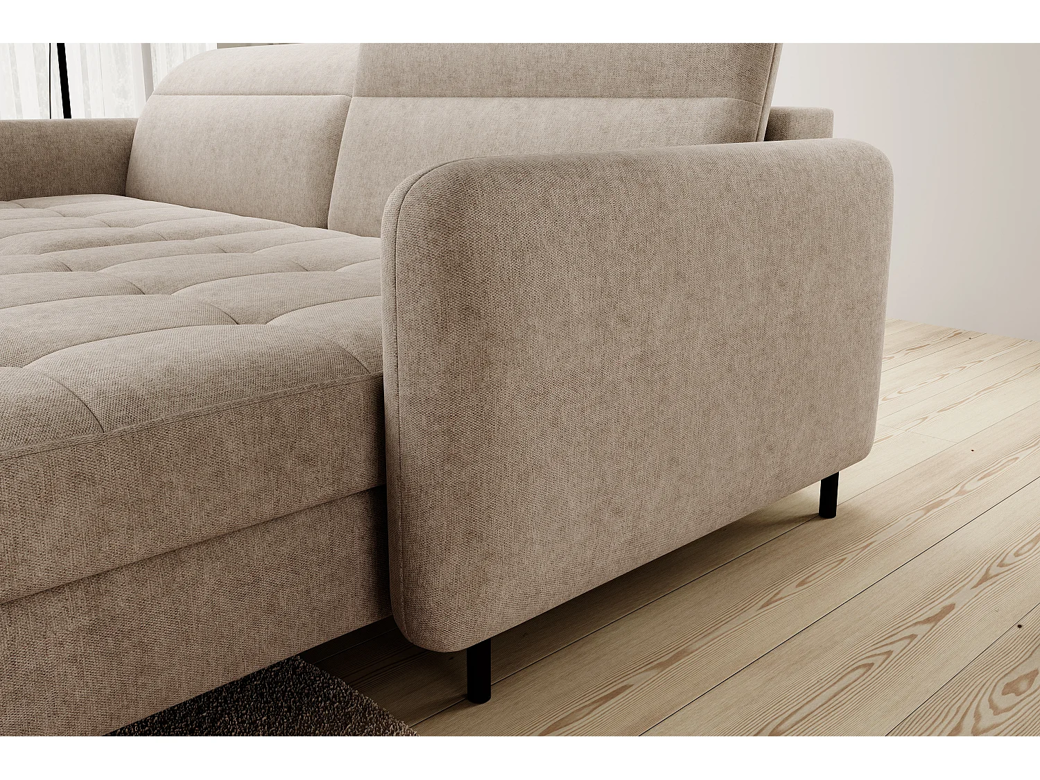 Petit canapé d’angle convertible tissu Kunder-Beige foncé-angle droit