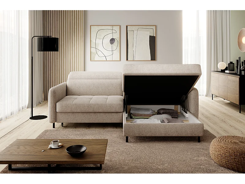 Petit canapé d’angle convertible tissu Kunder-Beige foncé-angle droit