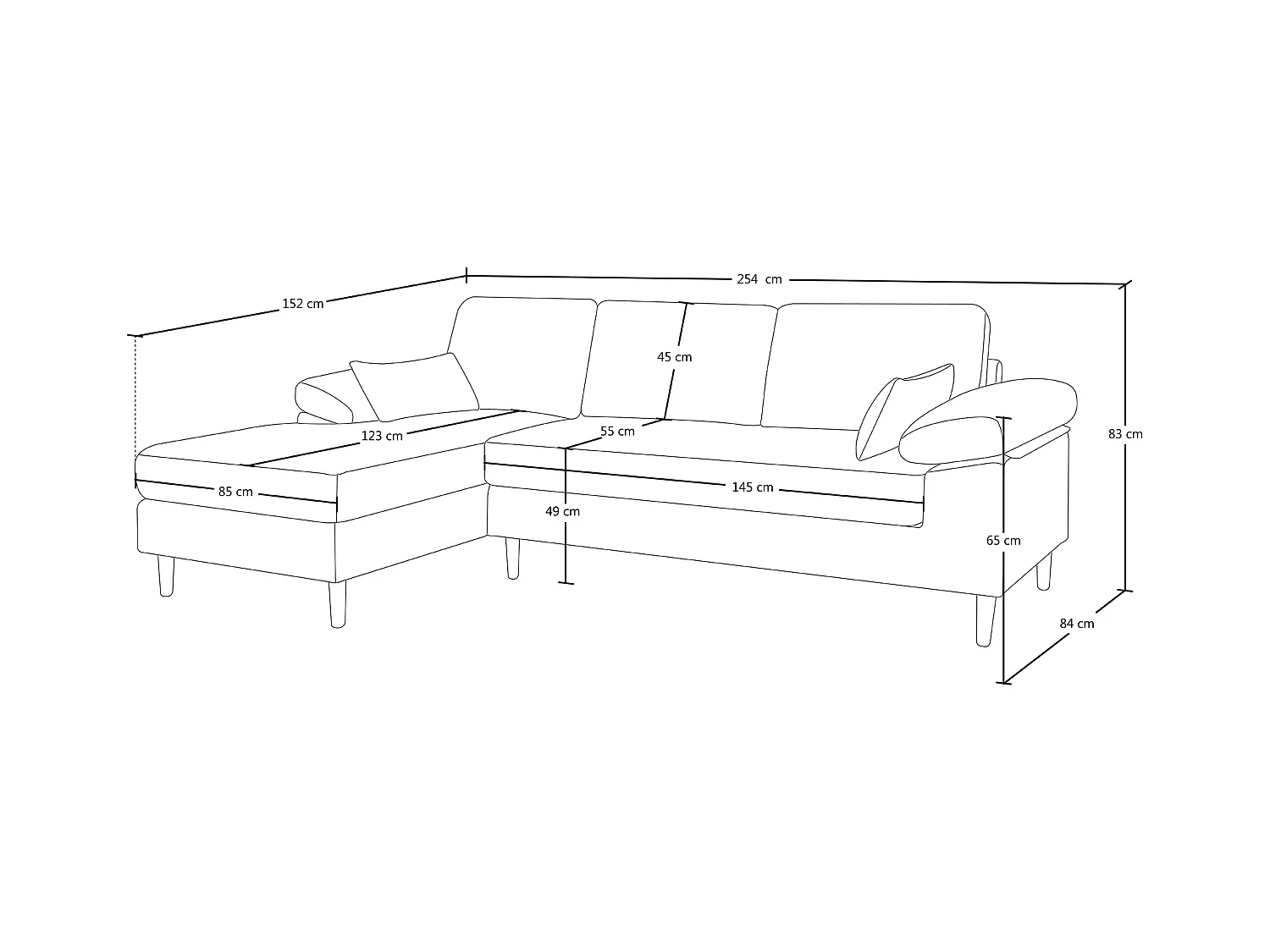 Divano angolare 3 posti con chaise longue sinistra tessuto verde abete – Washington