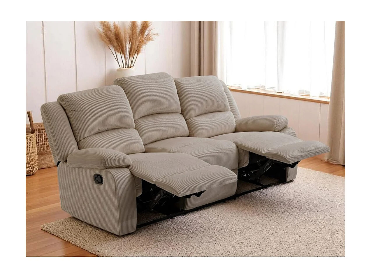 RELAXXO - Canapé de relaxation manuel 3 places LEO en velours côtelé - Taupe