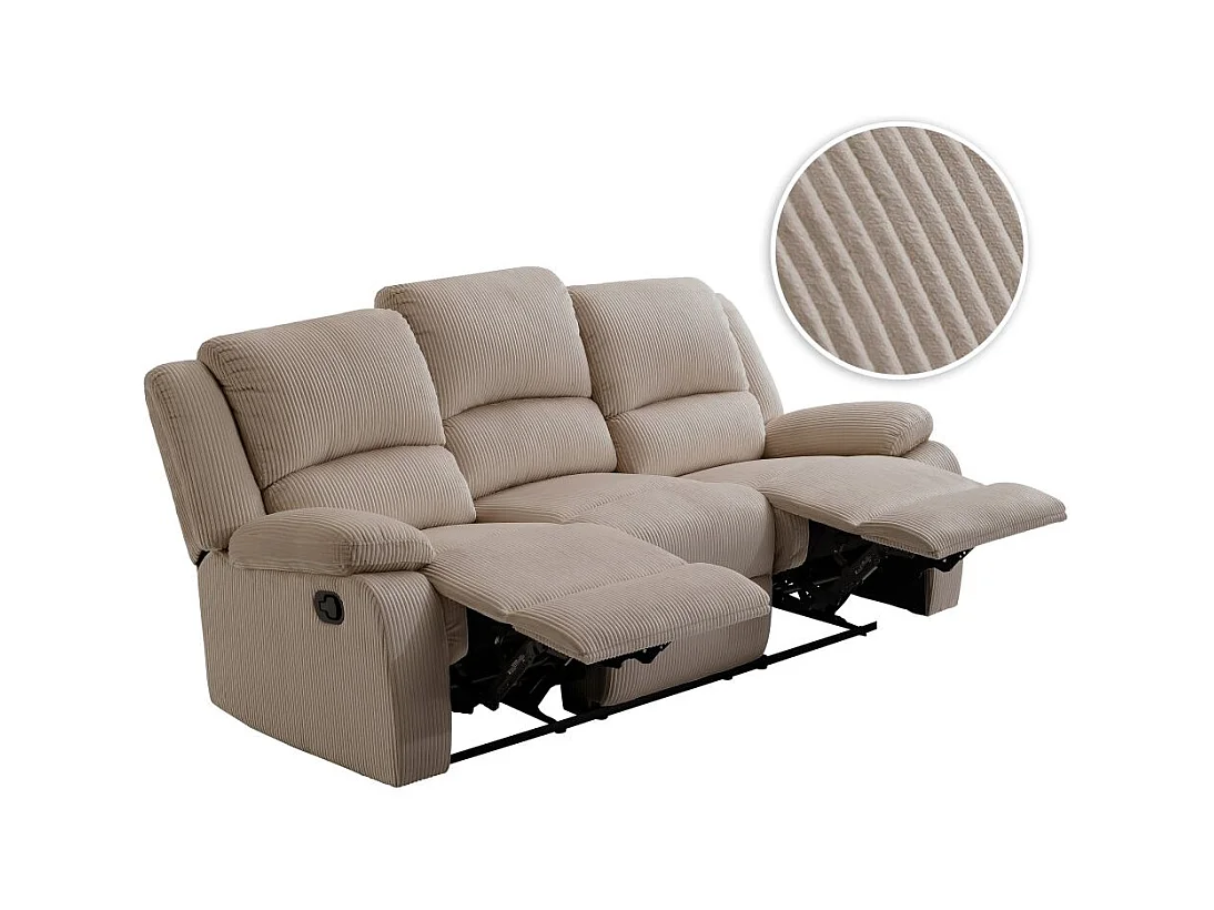 RELAXXO - Canapé de relaxation manuel 3 places LEO en velours côtelé - Taupe