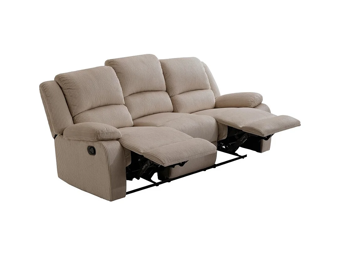 RELAXXO - Canapé de relaxation manuel 3 places LEO en velours côtelé - Taupe