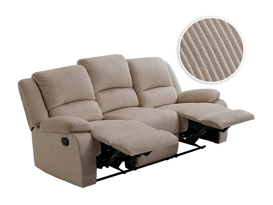 RELAXXO - Canapé de relaxation manuel 3 places LEO en velours côtelé - Taupe
