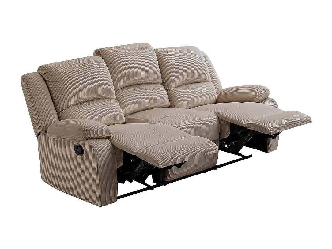 RELAXXO - Canapé de relaxation manuel 3 places LEO en velours côtelé - Taupe