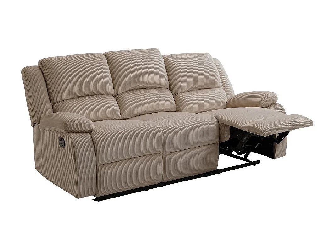 RELAXXO - Canapé de relaxation manuel 3 places LEO en velours côtelé - Taupe