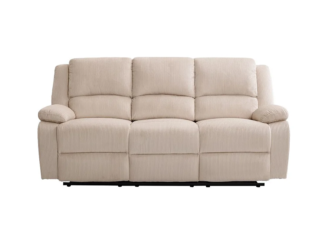 RELAXXO - Canapé de relaxation manuel 3 places LEO en velours côtelé - beige