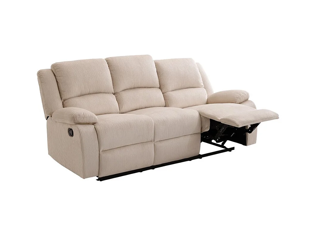 RELAXXO - Canapé de relaxation manuel 3 places LEO en velours côtelé - beige