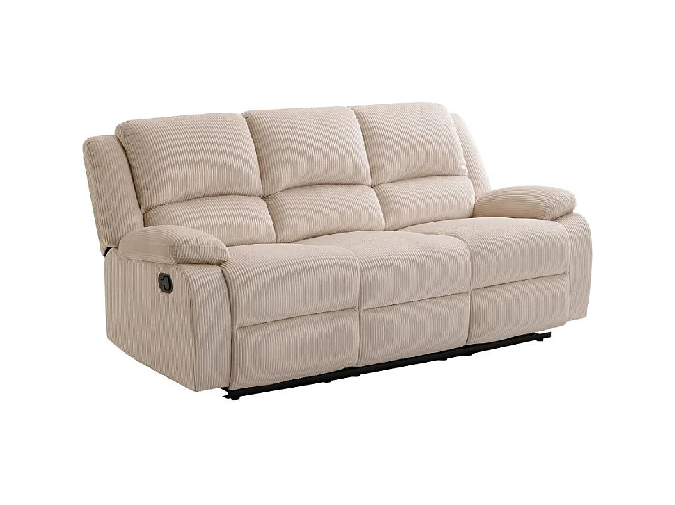 RELAXXO - Canapé de relaxation manuel 3 places LEO en velours côtelé - beige