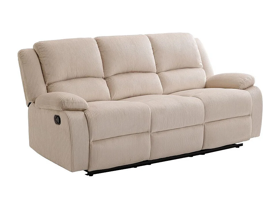 RELAXXO - Canapé de relaxation manuel 3 places LEO en velours côtelé - beige