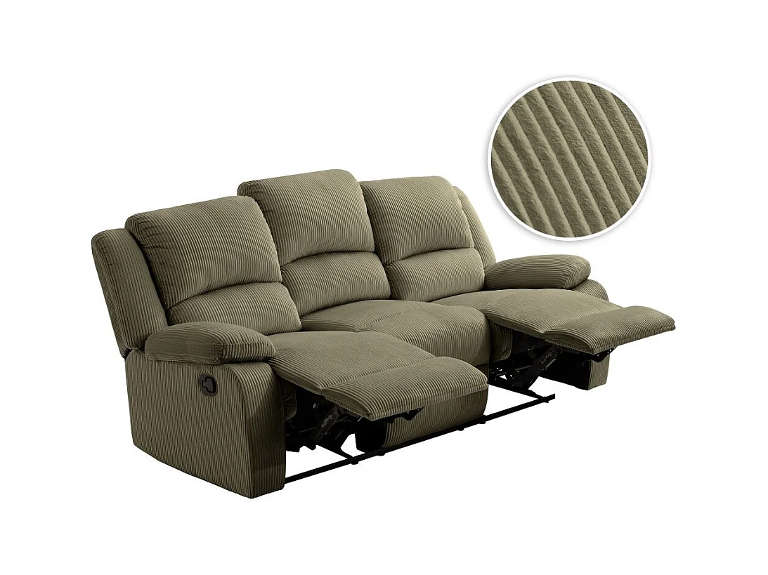 RELAXXO - Canapé de relaxation manuel 3 places LEO en velours côtelé - Vert