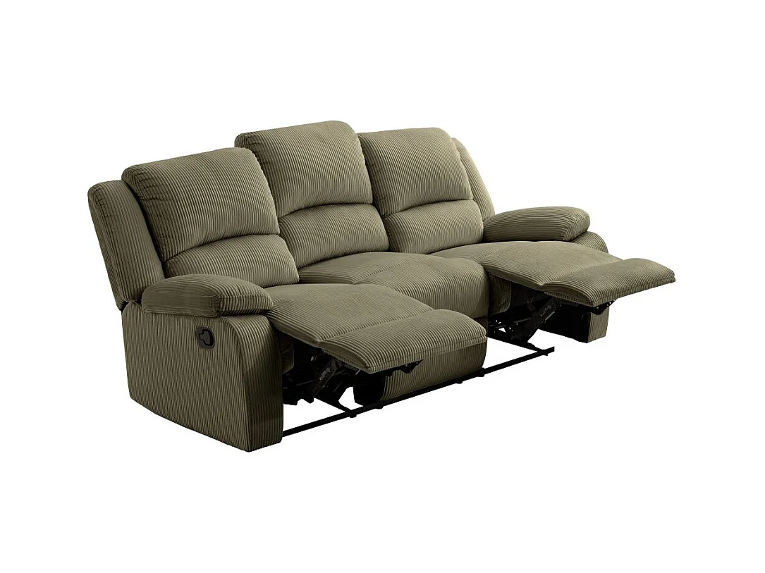 RELAXXO - Canapé de relaxation manuel 3 places LEO en velours côtelé - Vert