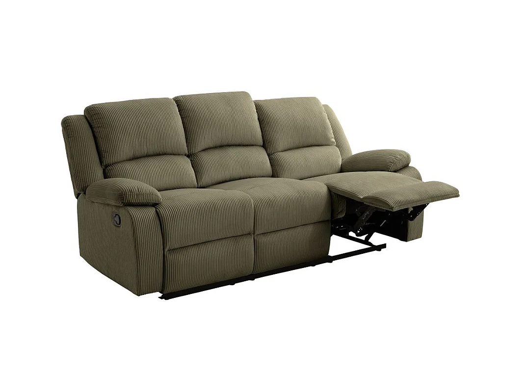 RELAXXO - Canapé de relaxation manuel 3 places LEO en velours côtelé - Vert