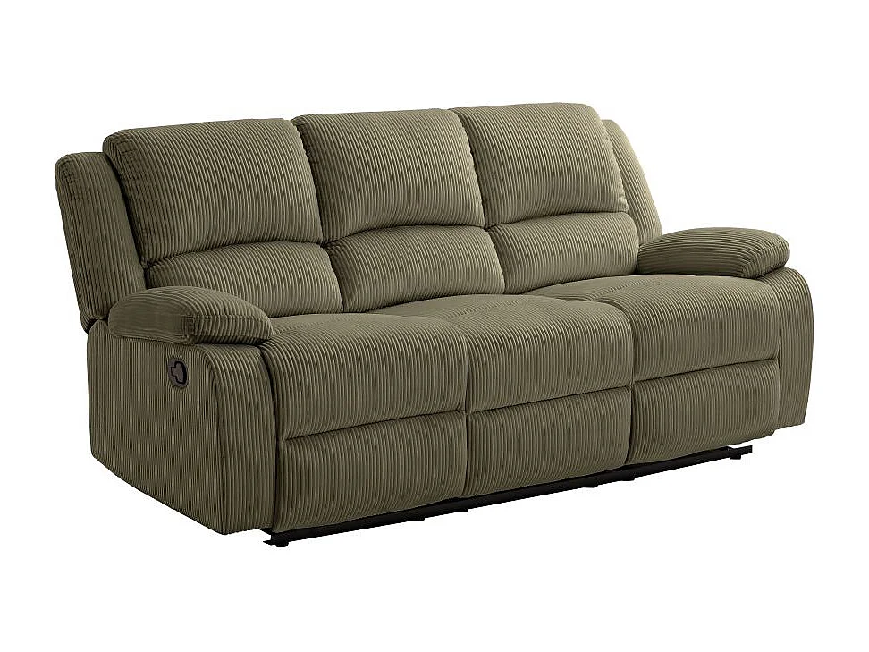 RELAXXO - Canapé de relaxation manuel 3 places LEO en velours côtelé - Vert