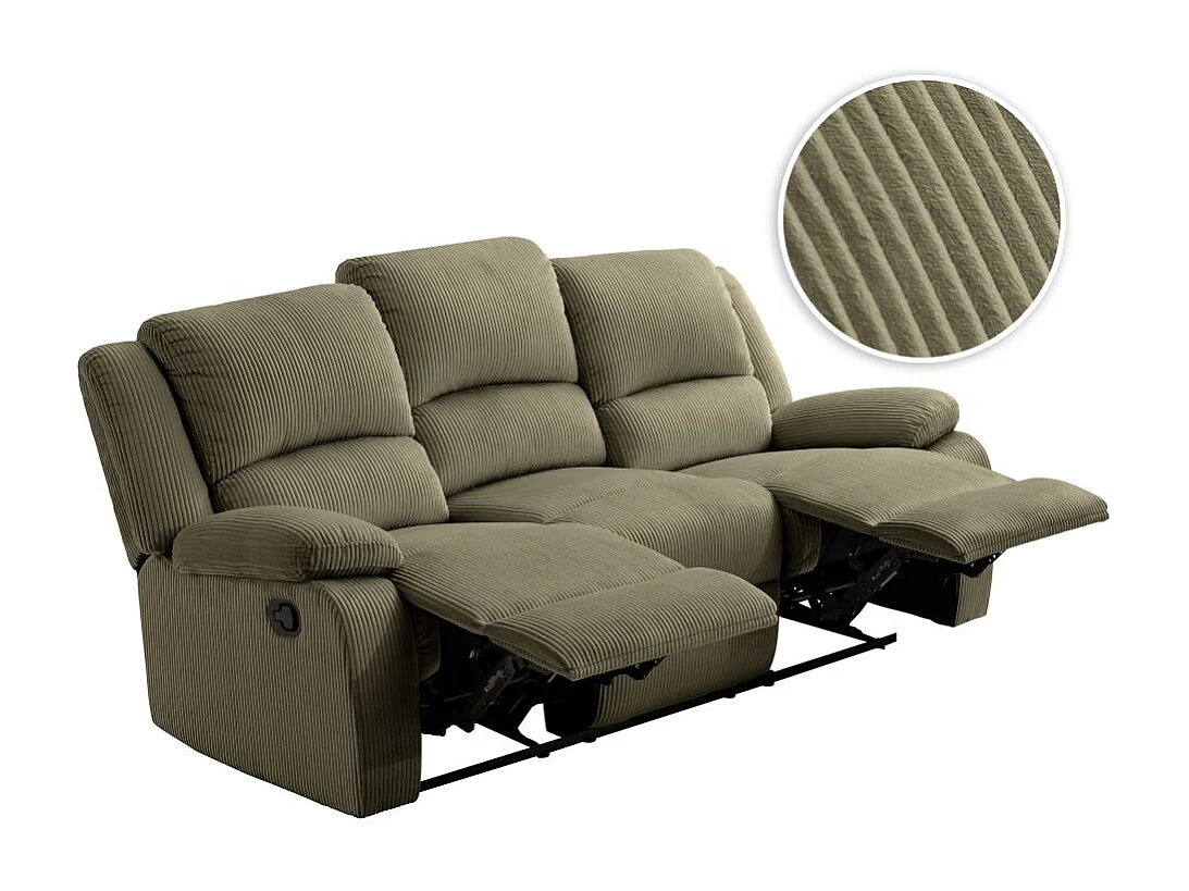 RELAXXO - Canapé de relaxation manuel 3 places LEO en velours côtelé - Vert
