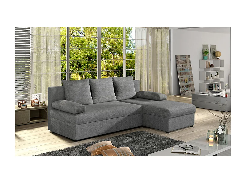 Canapé d'angle réversible 3 places DINA convertible en tissu - Gris clair