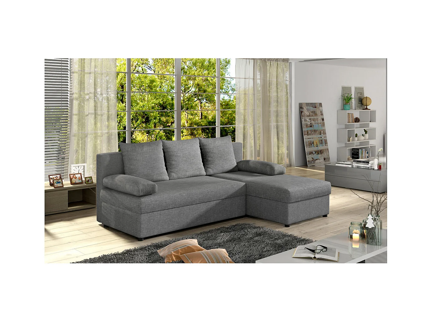 Canapé d'angle réversible 3 places DINA convertible en tissu - Gris clair