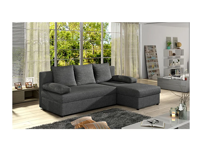 Canapé d'angle réversible 3 places DINA convertible en tissu - Gris moyen