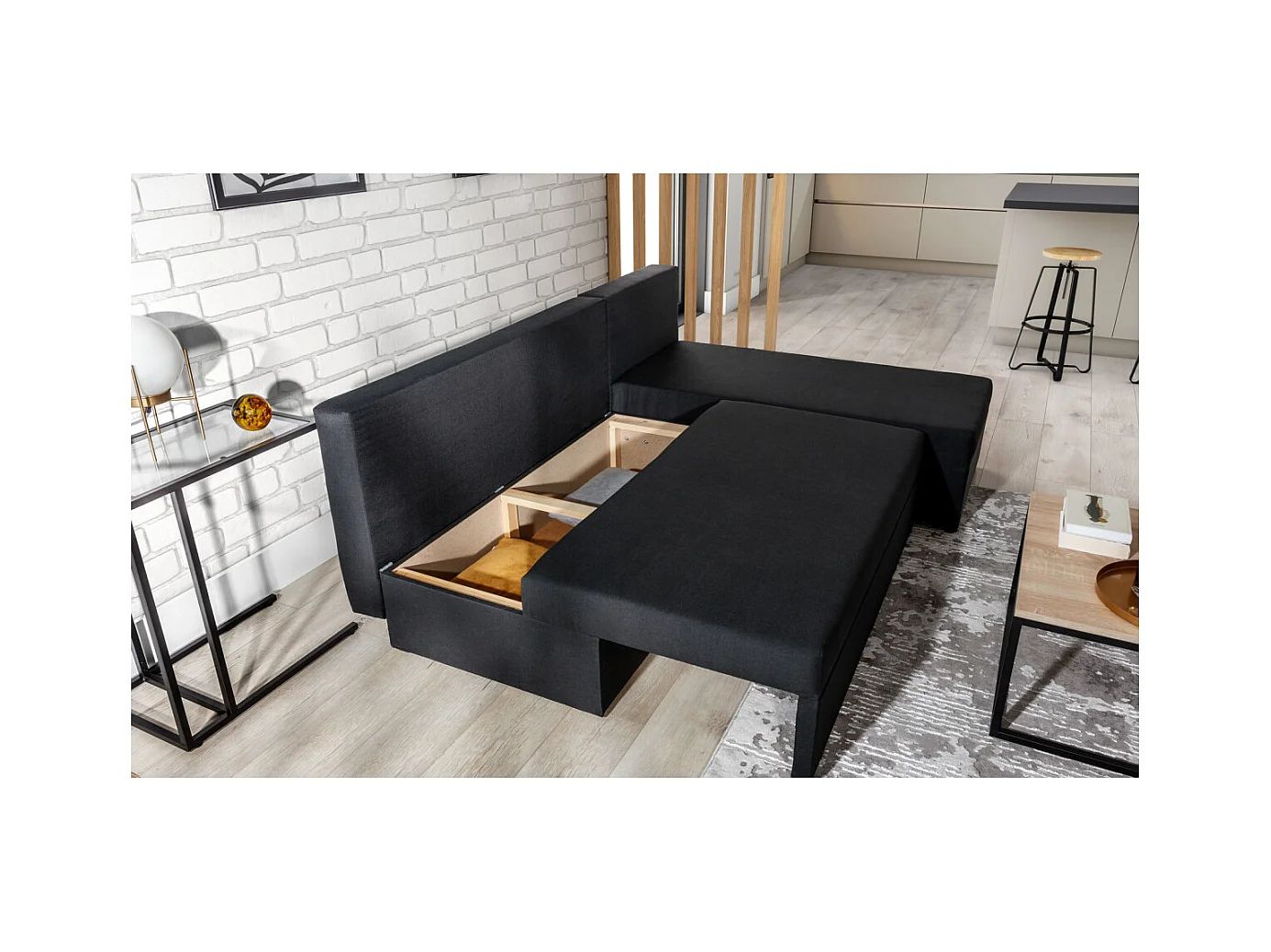 Canapé d'angle réversible 3 places DINA convertible en tissu - Gris anthracite