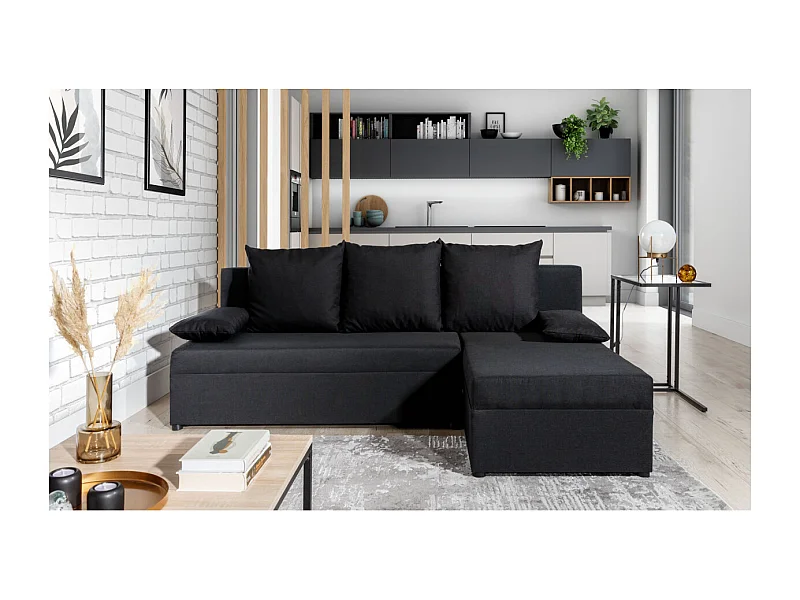 Canapé d'angle réversible 3 places DINA convertible en tissu - Gris anthracite