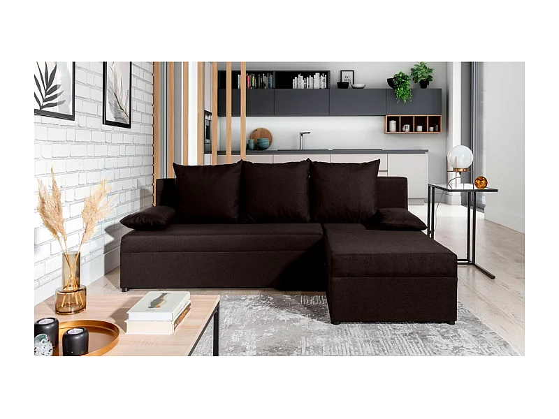 Canapé d'angle réversible 3 places DINA convertible en tissu - Marron