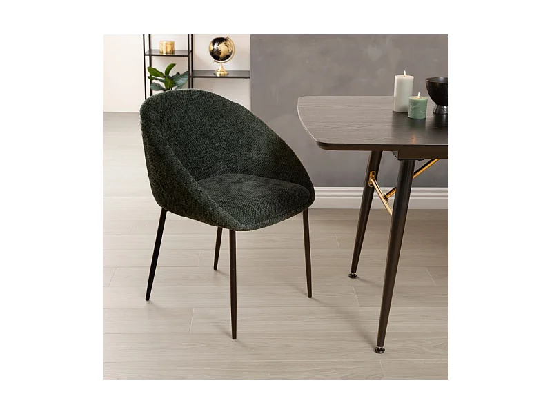 Chaise Seliso tissu chenille vert cèdre pieds métal Atmosphera