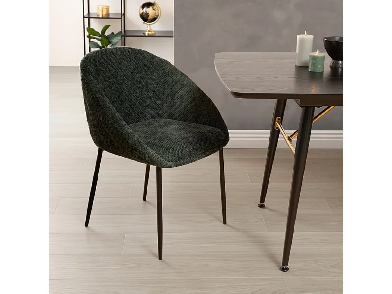 Chaise Seliso tissu chenille vert cèdre pieds métal Atmosphera