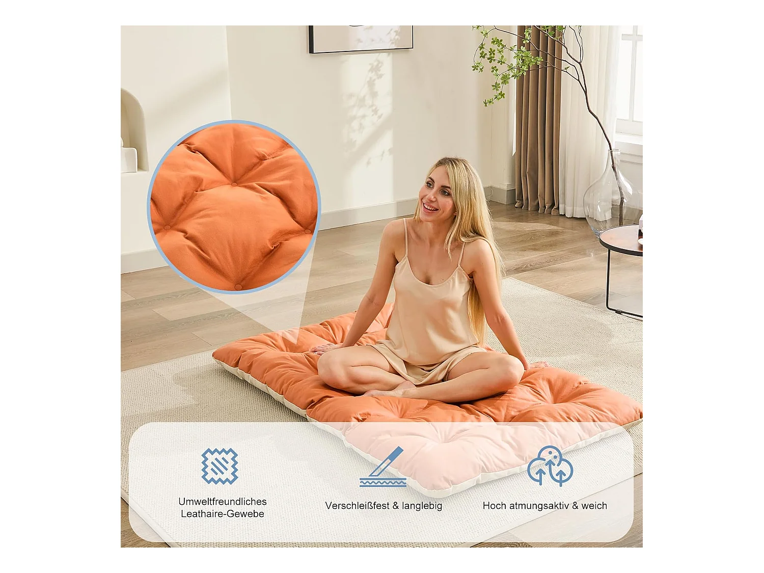 Fauteuils salon, relax, transat jardin, chaise longue balcon acier, 2 pers., extérieur, meuble terrasse (Orange+Beige)