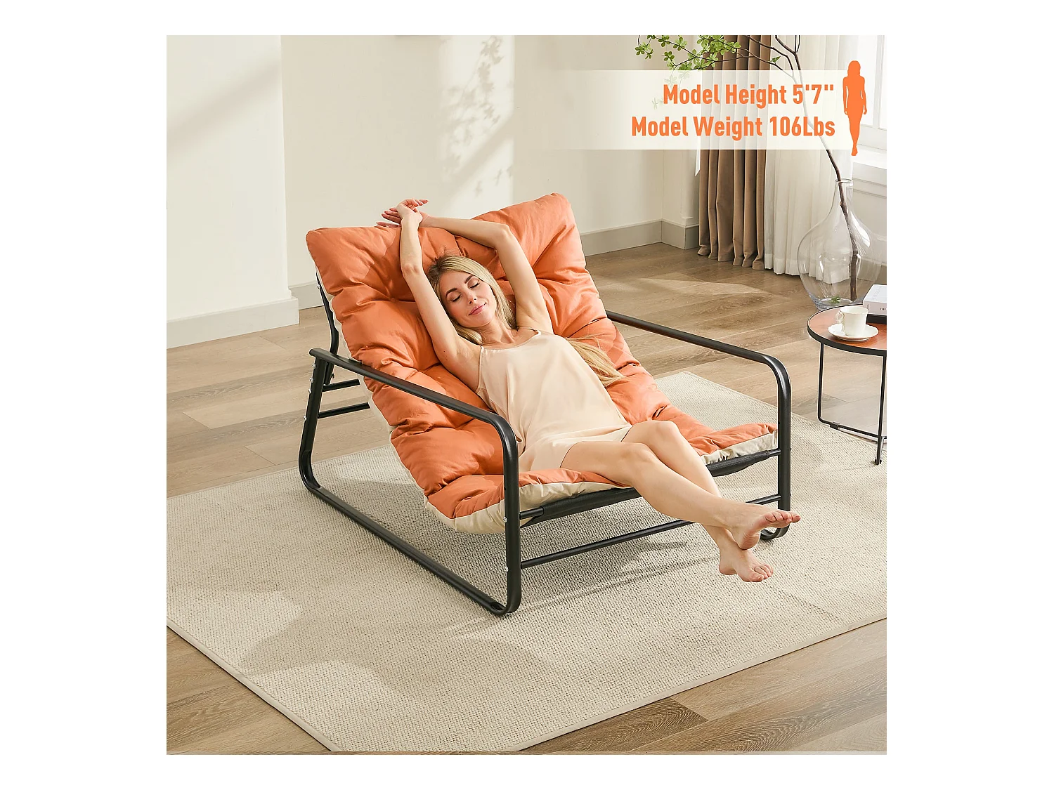 Fauteuils salon, relax, transat jardin, chaise longue balcon acier, 2 pers., extérieur, meuble terrasse (Orange+Beige)