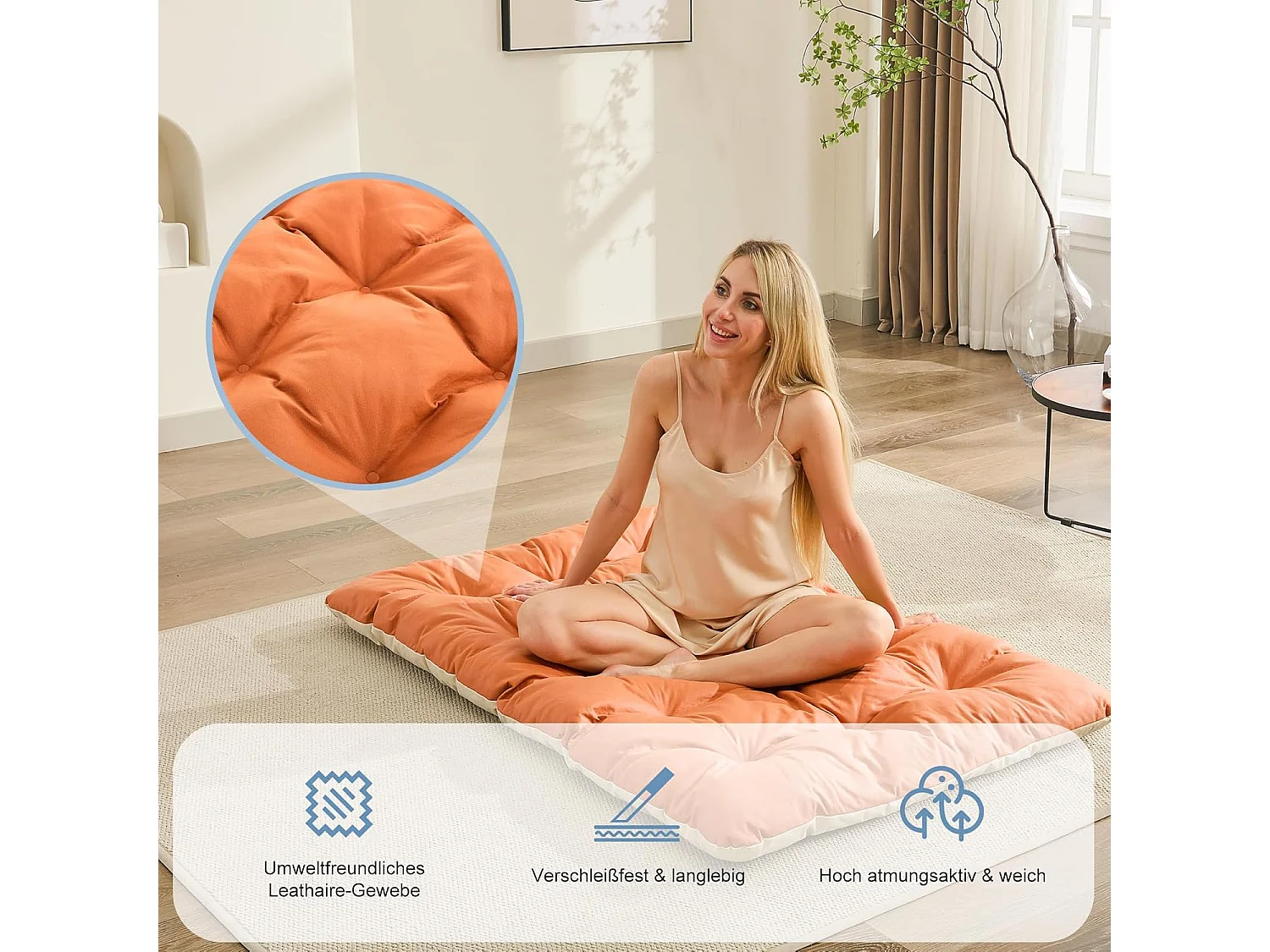 Sillones de salón, relax, tumbona jardín, hamaca balcón acero, 2 plazas, exterior, mueble terraza (Naranja+Beige)