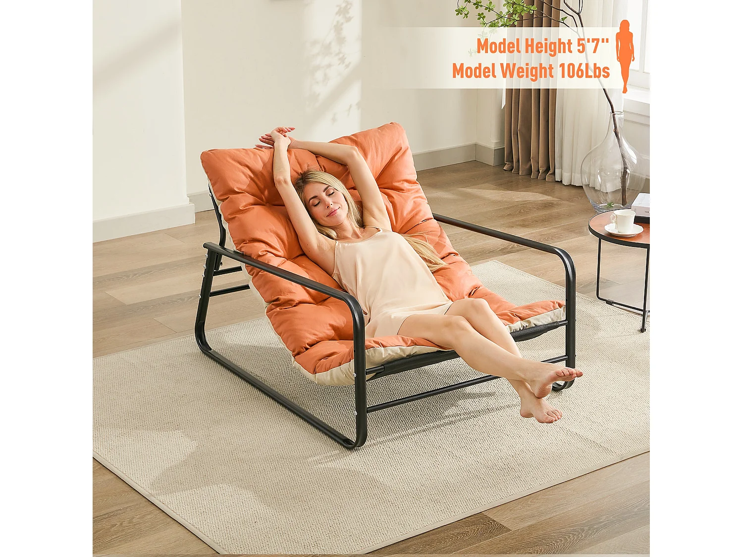 Sillones de salón, relax, tumbona jardín, hamaca balcón acero, 2 plazas, exterior, mueble terraza (Naranja+Beige)