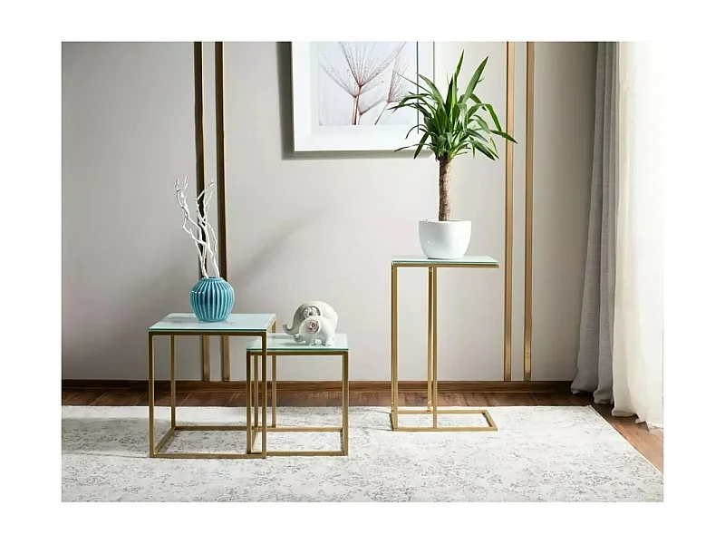 Table d'appoint Symphony Lux/Verre/Métal/Or&Blanc