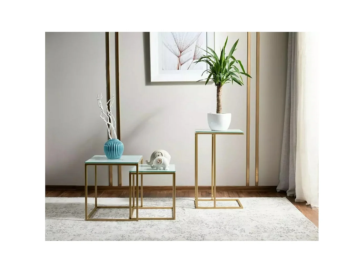 Tavolino Symphony Lux/Vetro/Metallo/Oro&Bianco