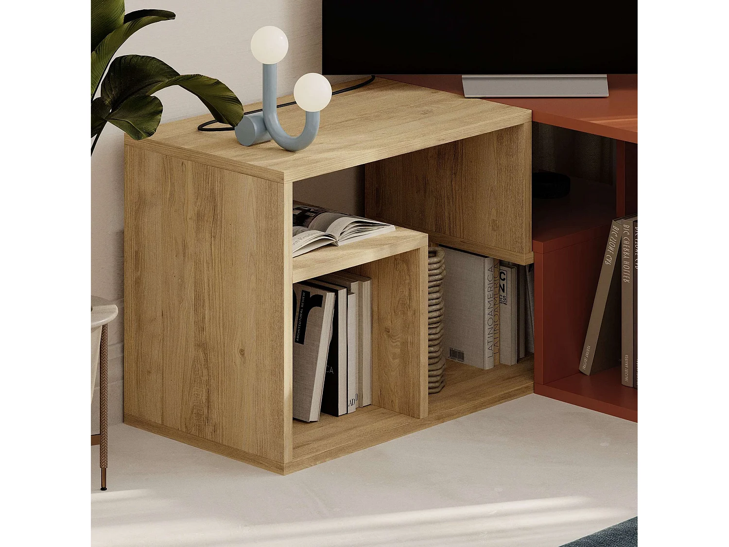 Mobile TV – 145 cm x 44,8 cm x 35 cm – Rovere zaffiro e cannella – Pannello truciolare rivestito in melaminico