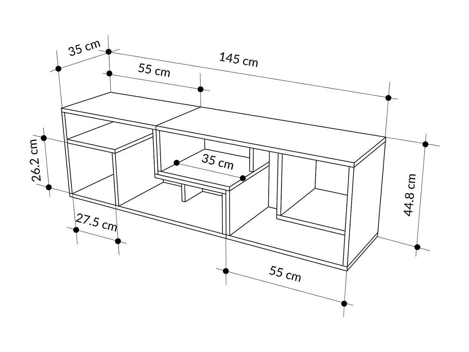 Mobile TV – 145 cm x 44,8 cm x 35 cm – Rovere zaffiro e cannella – Pannello truciolare rivestito in melaminico