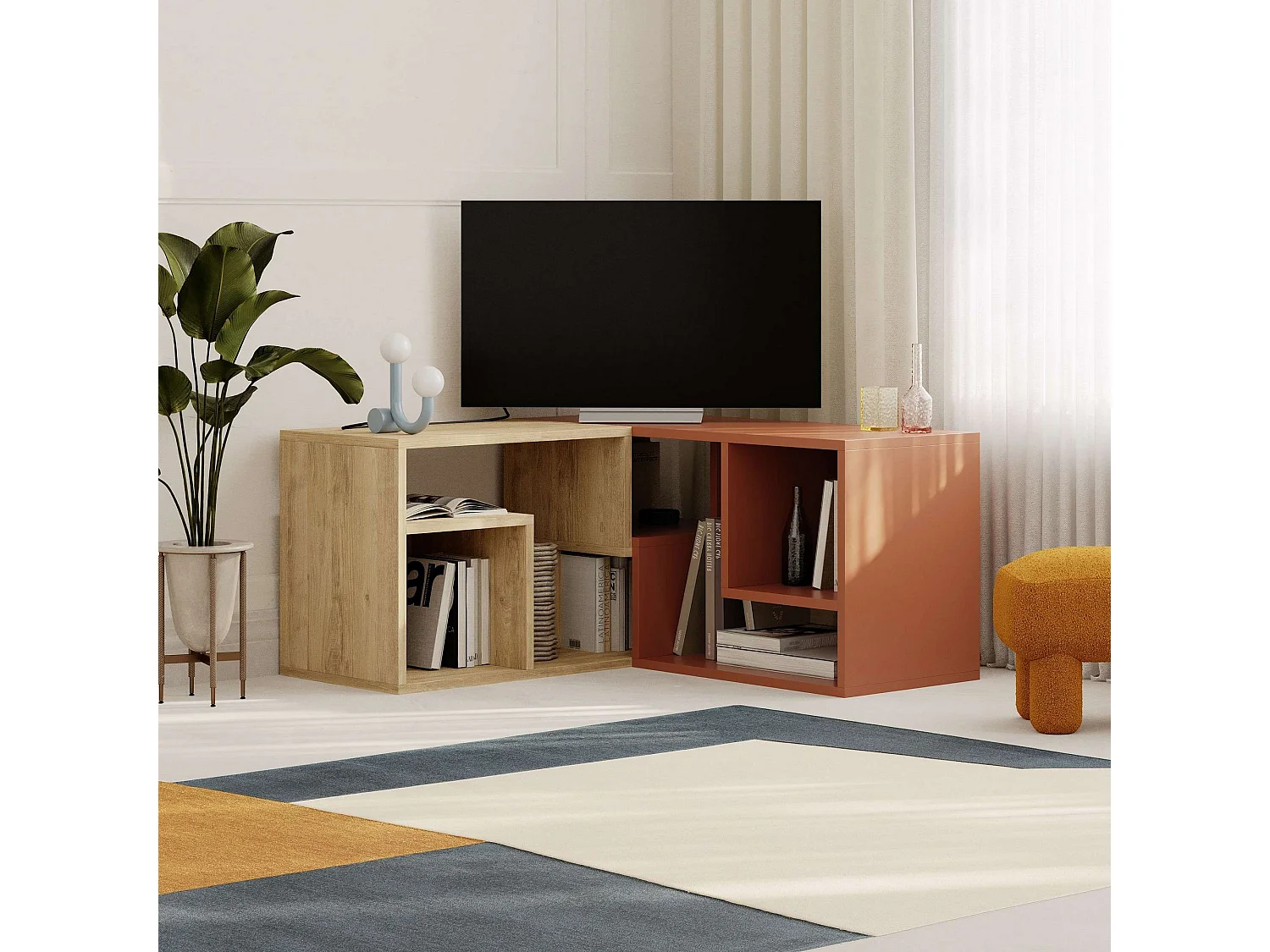 Mobile TV – 145 cm x 44,8 cm x 35 cm – Rovere zaffiro e cannella – Pannello truciolare rivestito in melaminico