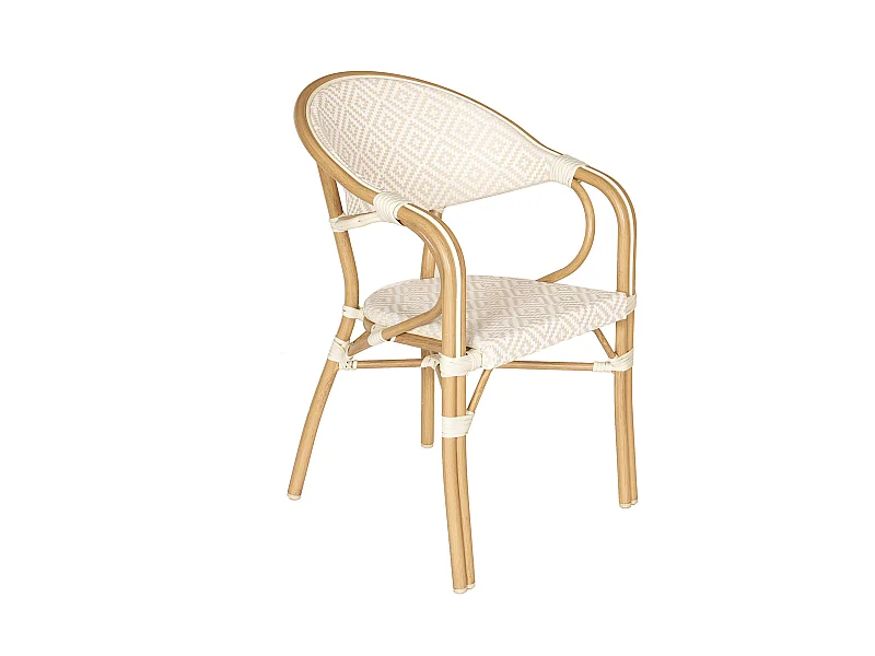 Chaise de terrasse style parisien aluminium et rotin synthétique beige